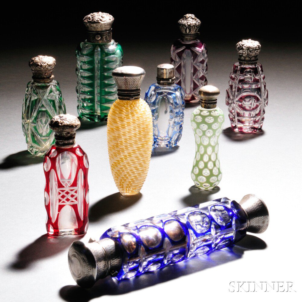 Appraisal: Nine Silver Mounted Glass Perfumes Late th early th century