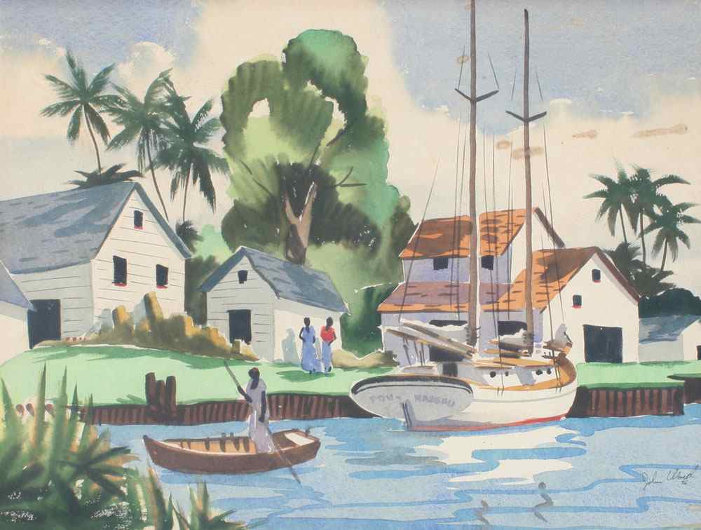 Appraisal: WARD John American th C Nassau Bahamas Dockside Scene With