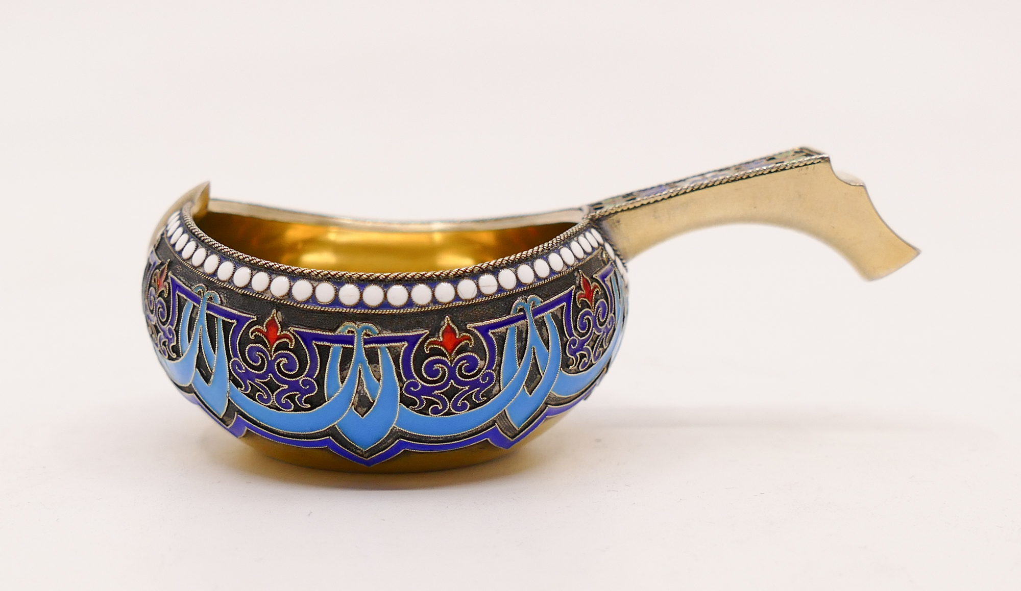 Appraisal: Mikhail Grachev Russian Cloisonne Enamel Silver Kovsh Cup St Petersburg