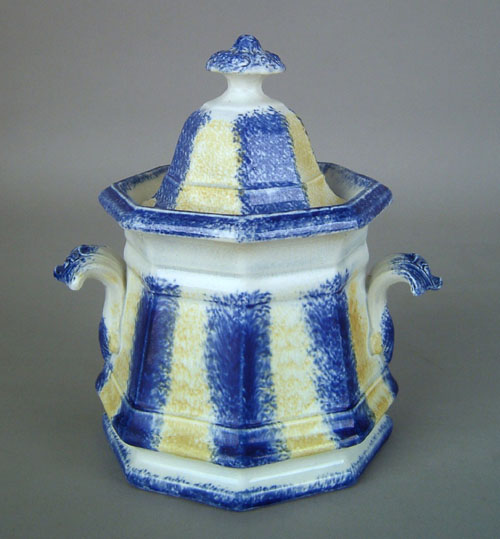 Appraisal: Yellow and blue rainbow spatter covered sugar th c h