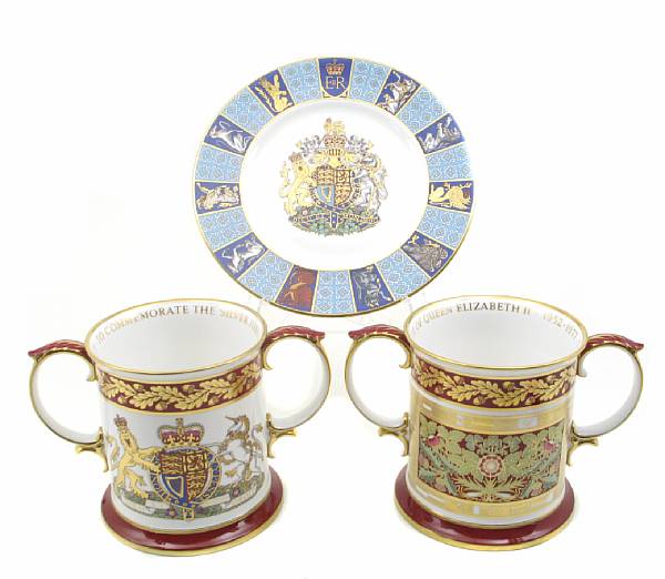 Appraisal: Two Spode limited edition loving cups commemorating Queen Elizabeth II's