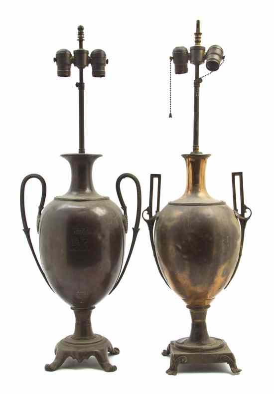 Appraisal: A Near Pair of English Coppered Urns each of ovoid