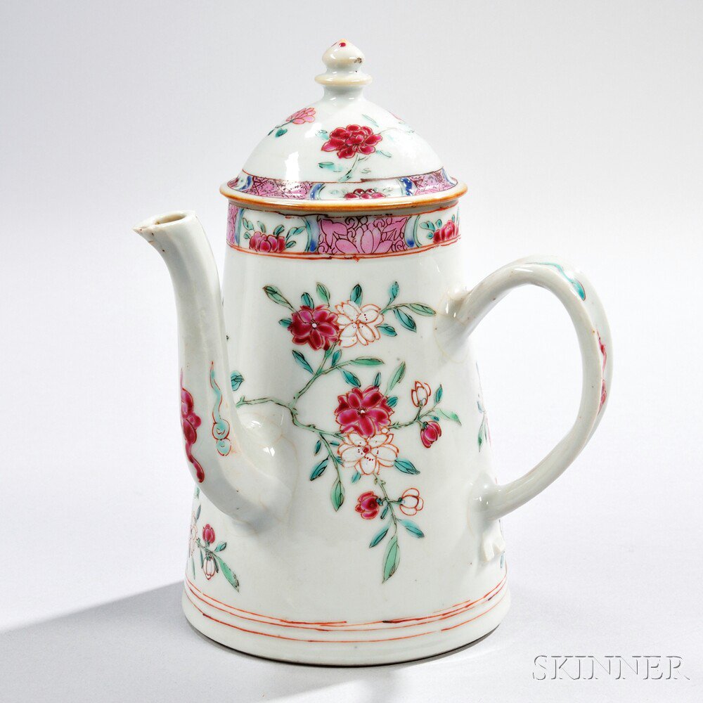 Appraisal: Qianlong Porcelain Side Handle Coffeepot and Cover th century lighthouse-shape