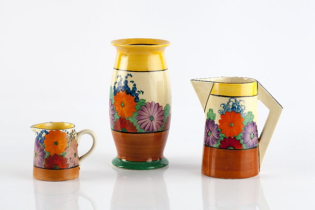 Appraisal: Clarice Cliff British - 'Gayday' vase and two jugsprinted manufacturer's