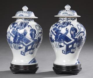 Appraisal: Pair of Large Chinese Blue and White Covered Jars th