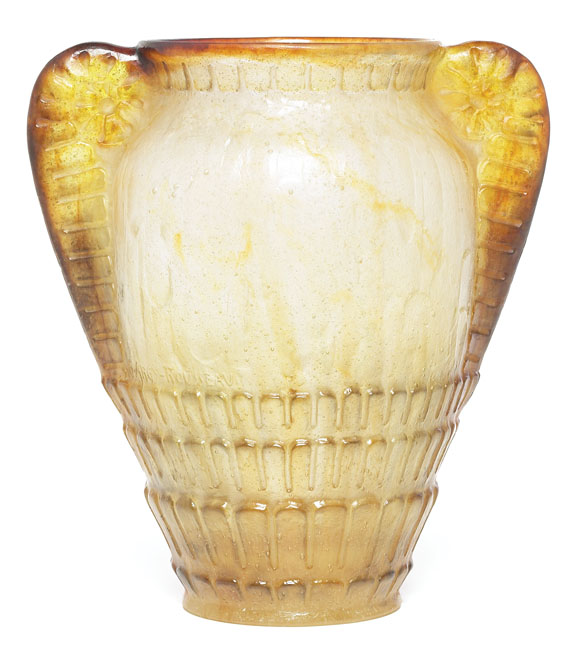 Appraisal: G Argy-Rousseau vase mottled yellow brown and frosted pate-de-verre glass