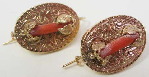 Appraisal: A Pair of th C Gold and Coral Earrings -