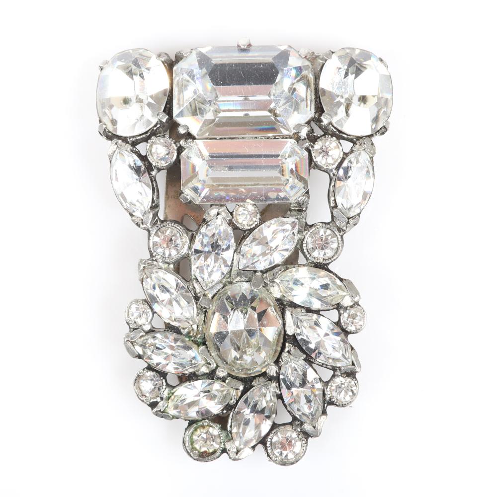 Appraisal: EISENBERG ORIGINAL DIAMANTE DRESS CLIP WITH LARGE EMERALD-CUT OVAL AND