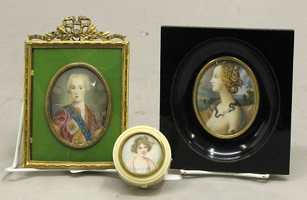 Appraisal: Three Continental portrait miniatures late th early th century Comprising