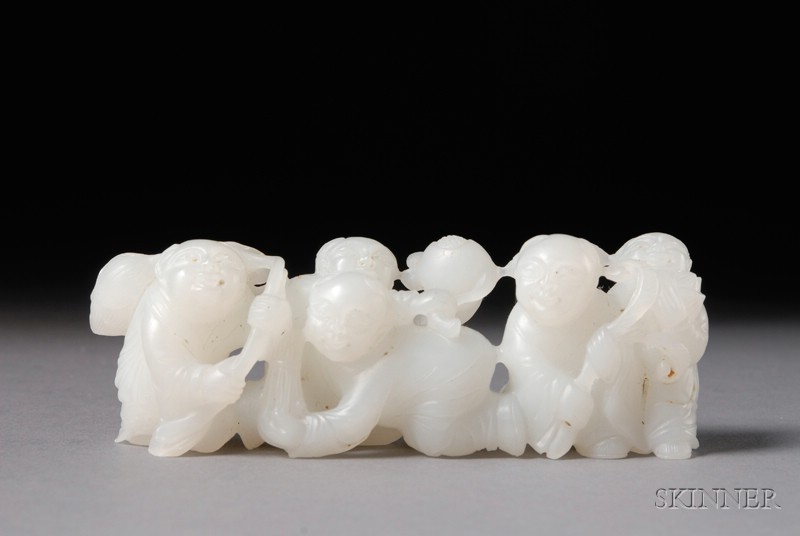 Appraisal: Jade Carving pure white stone scene of five children playing