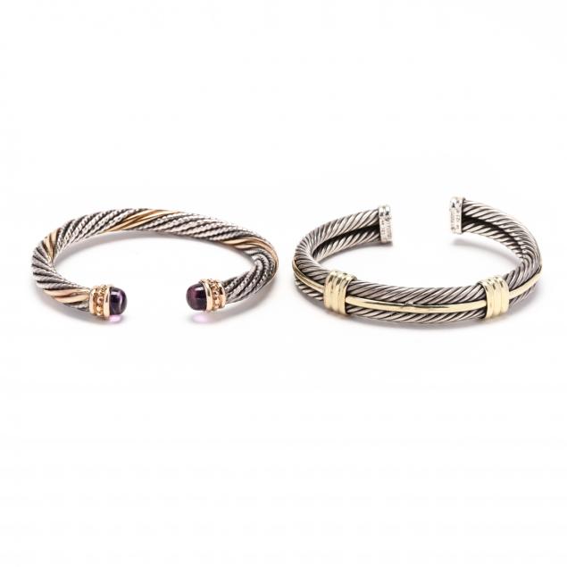 Appraisal: TWO STERLING SILVER AND GOLD CUFF BRACELETS To include a