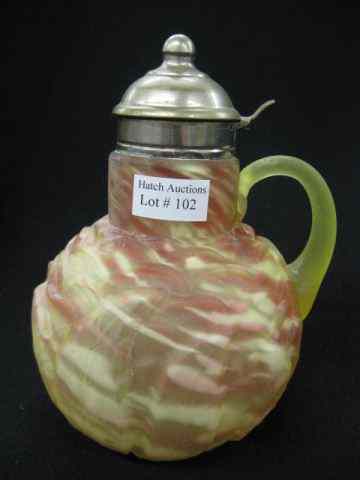 Appraisal: Victorian Art Glass Syrup Pitcher by Northwood ''Leaf Mold'' cranberry