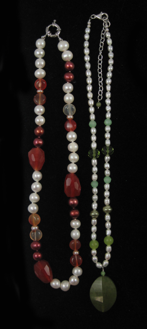 Appraisal: TWO PEARL AND COLORED GEMSTONE NECKLACES including a - inch