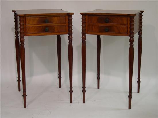 Appraisal: Pair of mahogany two drawer stands cookie cut corners tapered