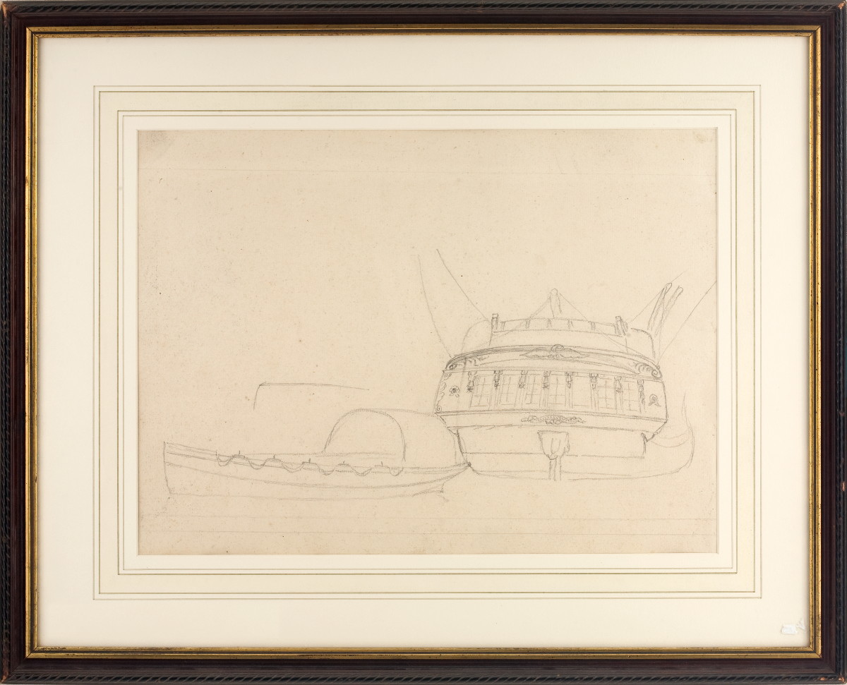 Appraisal: ANTOINE ROUX FRENCH - TWO DRAWINGS OF SHIPS Pencil and