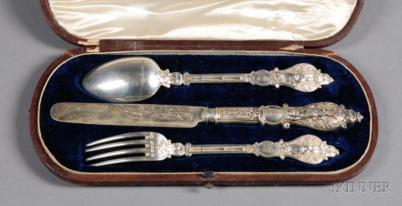 Appraisal: Boxed Victorian Silver Three-Piece Child's Flatware Set Sheffield Atkin Brothers