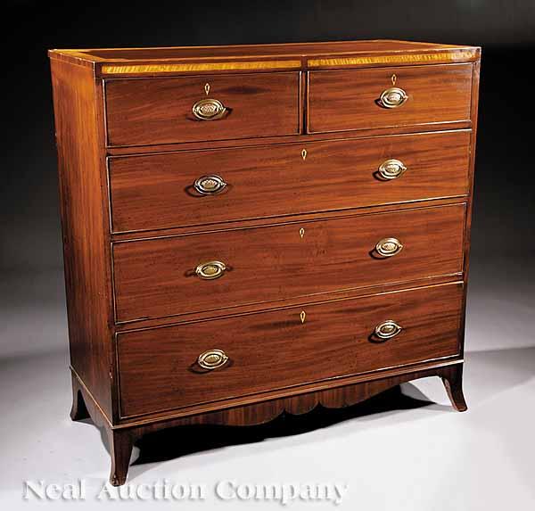 Appraisal: A Georgian-Style Inlaid Mahogany Chest of Drawers c satinwood crossbanded