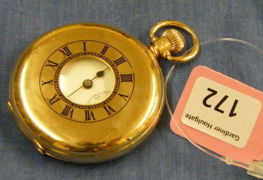 Appraisal: ct half hunter Swiss lever pocket watch Pinnacle jewel three-quarter