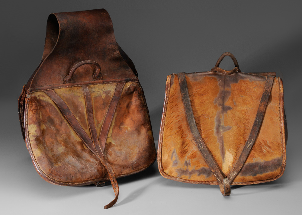 Appraisal: Two Pairs Leather Saddlebags V-shaped strapping each about in