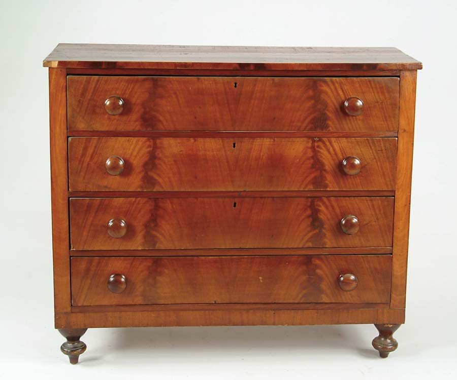 Appraisal: MAHOGANY AND PINE FOUR DRAWER CHEST Nice veneer drawer fronts