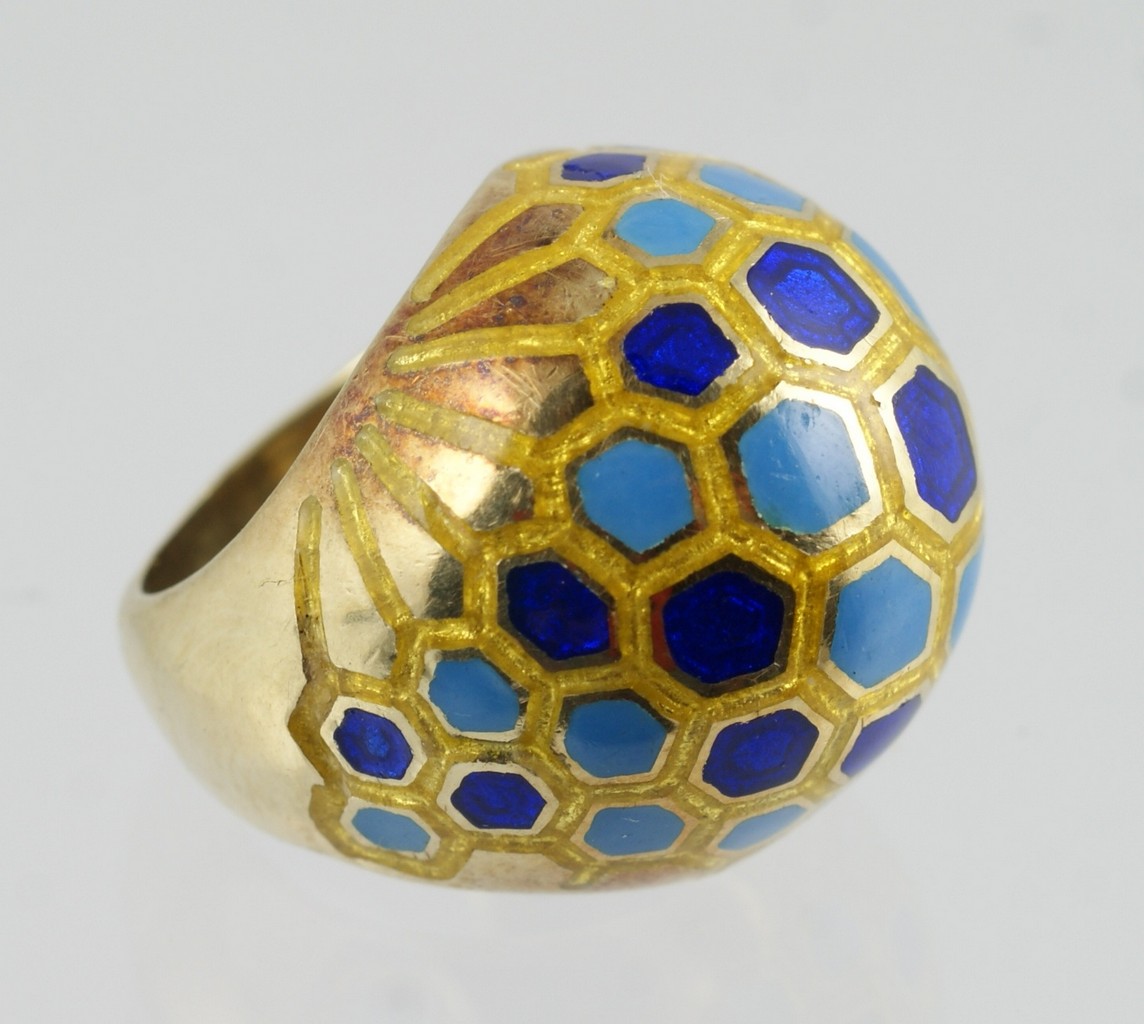 Appraisal: K YG lapis and turquoise mosaic ring size dwt