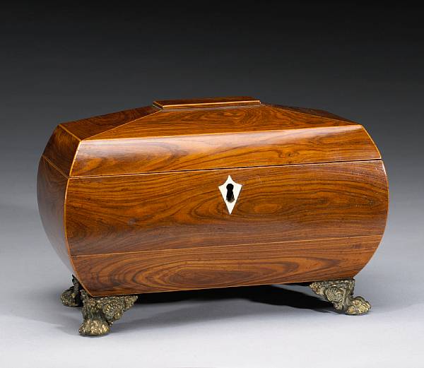 Appraisal: A Regency inlaid kingwood tea caddy early th century The