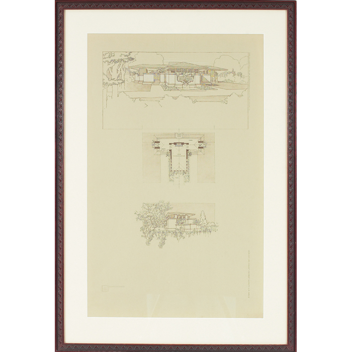 Appraisal: Frank Lloyd Wright Wasmuth print Plate XLI exterior elevations and