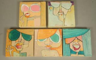 Appraisal: Set G M CLARK Modernist Oil Portraits Colorfu Set G