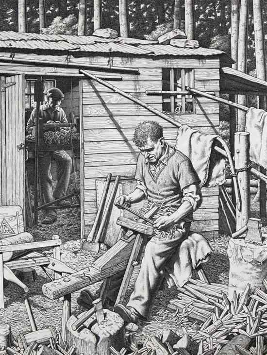 Appraisal: Stanley Anderson - line engraving 'Chiltern Wood-Turners' signed in pencil