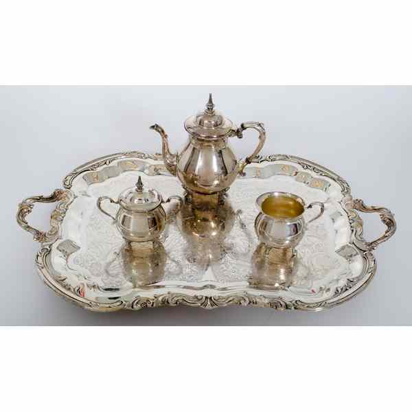 Appraisal: Silverplated Tea Service and Tray American th century An assembled