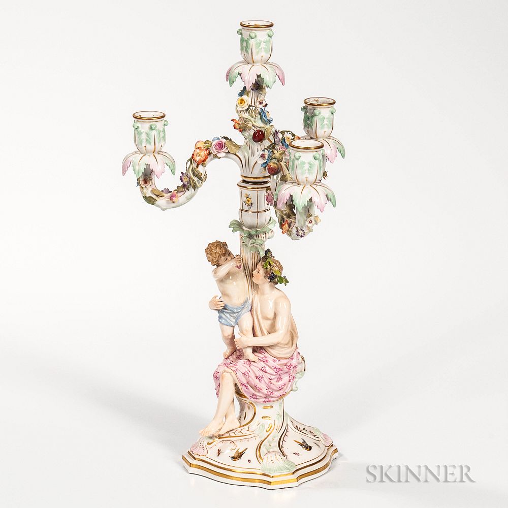 Appraisal: Meissen Porcelain Figural Four-light Candelabra Meissen Porcelain Figural Four-light Candelabra