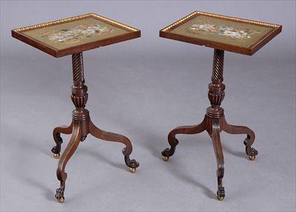 Appraisal: PAIR OF WILLIAM IV CARVED MAHOGANY SMALL TRIPOD TABLE WITH