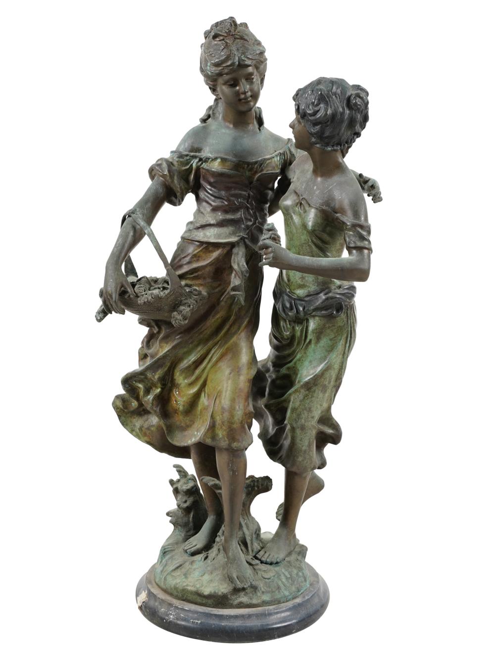 Appraisal: TWO WOMEN WITH FLOWERSbronze with green patina inches high Condition