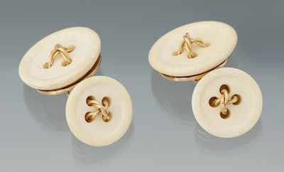 Appraisal: A Pair of Charming Ivory and Gold Button Cufflinks Yellow