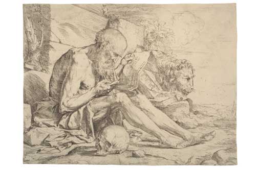 Appraisal: JUSEPE DE RIBERA St Jerome in the Wilderness Reading Etching