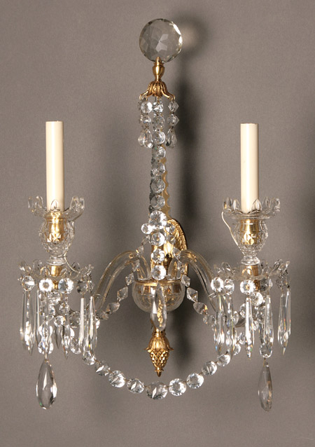 Appraisal: Set of Four Anglo-Irish Ormolu Mounted Cut Glass Two-Light Sconces