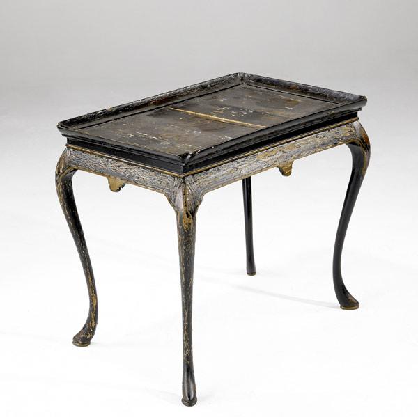 Appraisal: ENGLISH LACQUER TABLE Black lacquer tea table th C x