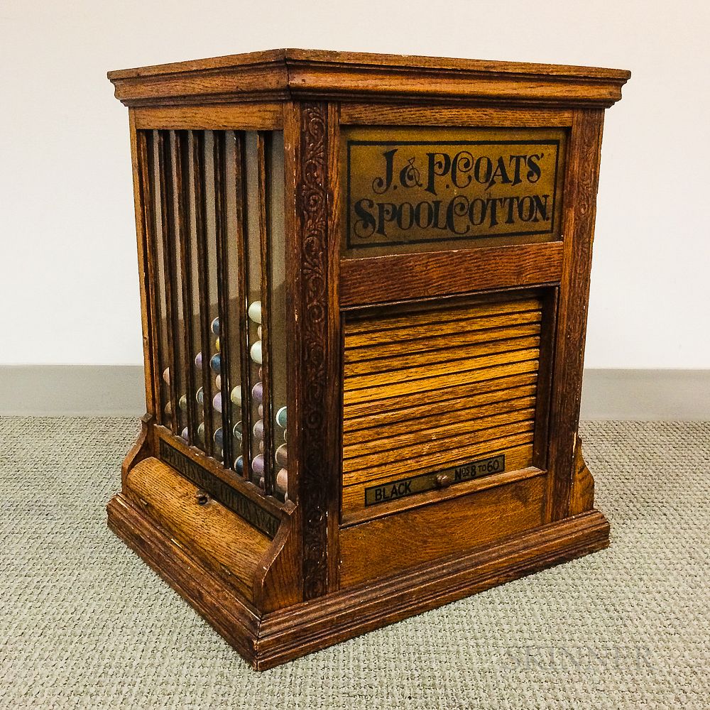 Appraisal: J P Coats Glazed and Carved Oak Spool Cabinet J