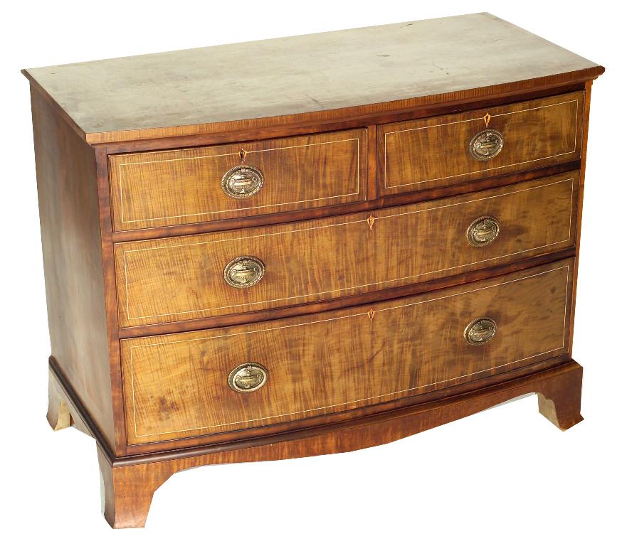 Appraisal: EDWARDIAN FADED SATINWOOD BOW-FRONTED CHEST OF DRAWERS WARING GILLOW fitted