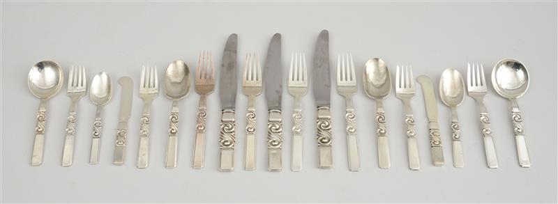 Appraisal: GEORGE JENSEN SILVER ONE HUNDRED FORTY-TWO-PIECE FLATWARE SERVICE IN THE