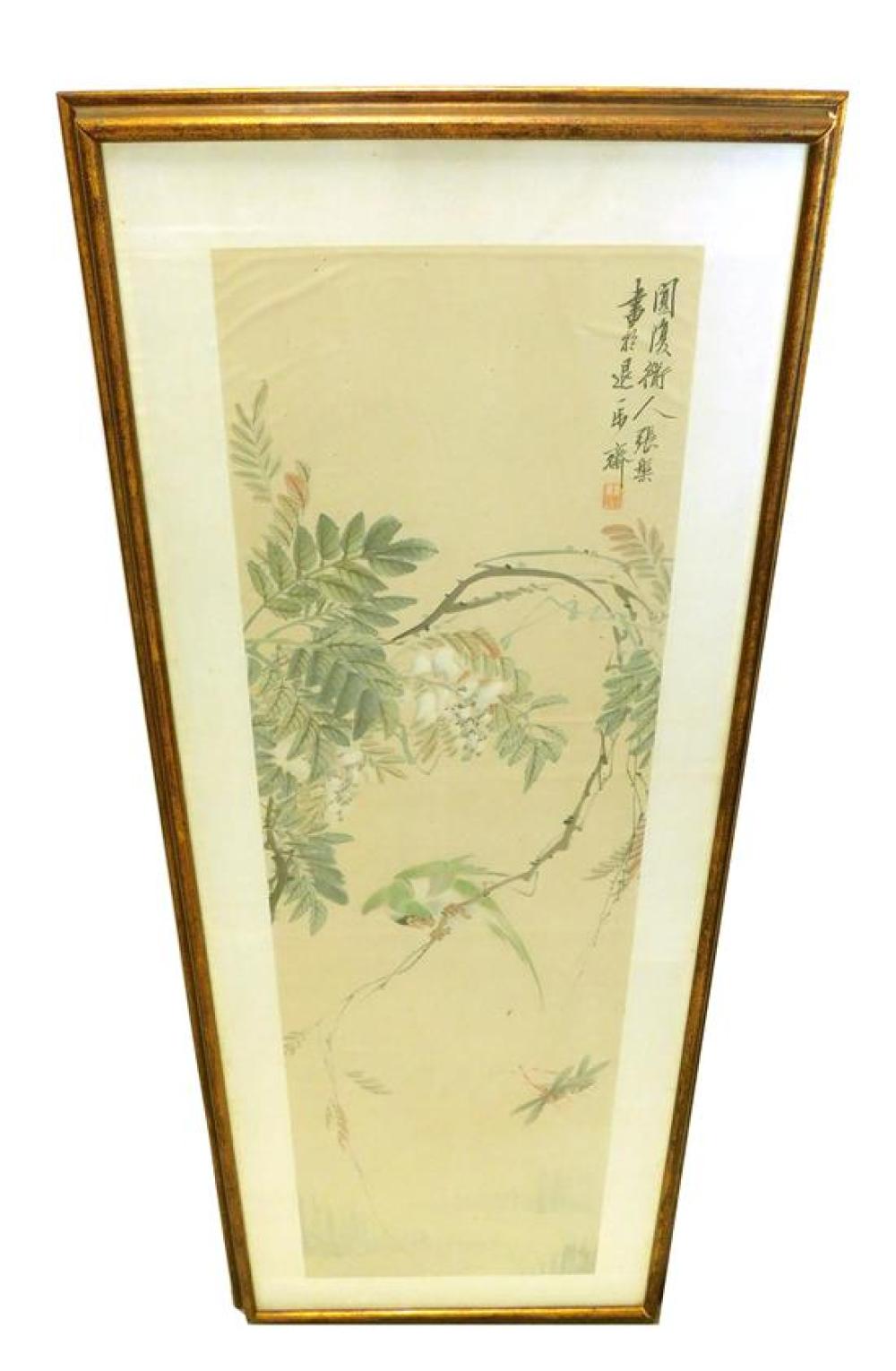 Appraisal: ASIAN Chinese framed scroll th C depicts green bird in