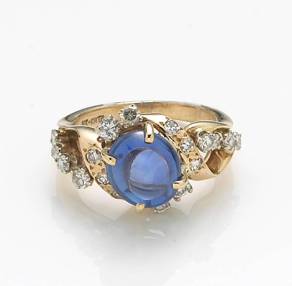 Appraisal: A sapphire cabochon diamond and k gold ring size shy