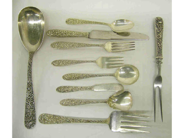 Appraisal: Set of S Kirk Repousse flatware including fifteen dinner knives