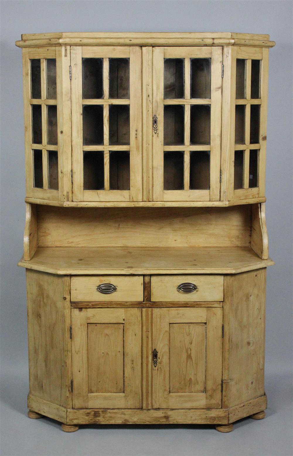 Appraisal: PINE STEP-BACK HUTCH in two pieces the upper section with