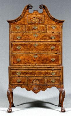 Appraisal: Chippendale bonnet top high chest fine dovetailed construction two-part case