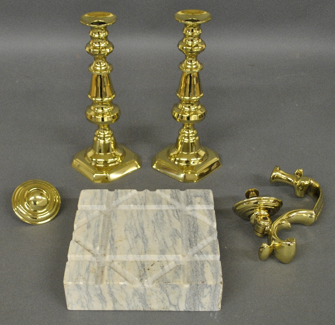 Appraisal: - Pair of Victorian brass candlesticks h a Ball Ball