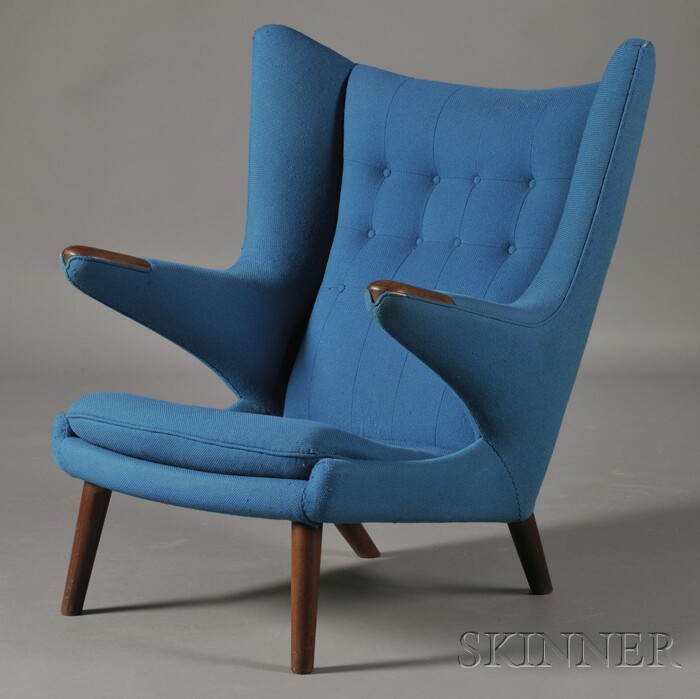 Appraisal: Hans Wegner Papa Bear Chair Wood and upholstery Denmark s