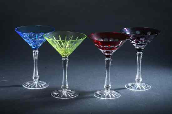 Appraisal: SET FOUR FABERG CRYSTAL MARTINI GLASSES In amethyst sky blue