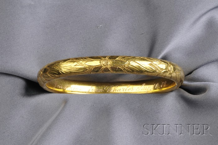 Appraisal: Art Nouveau kt Gold Bracelet designed as a hinged bangle