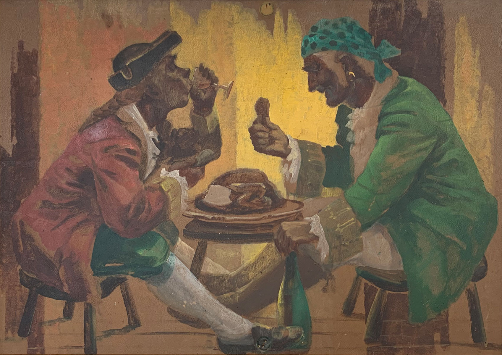 Appraisal: 'S PIRATE ILLUSTRATION PAINTING Two Pirates Enjoying a Roasted Bird